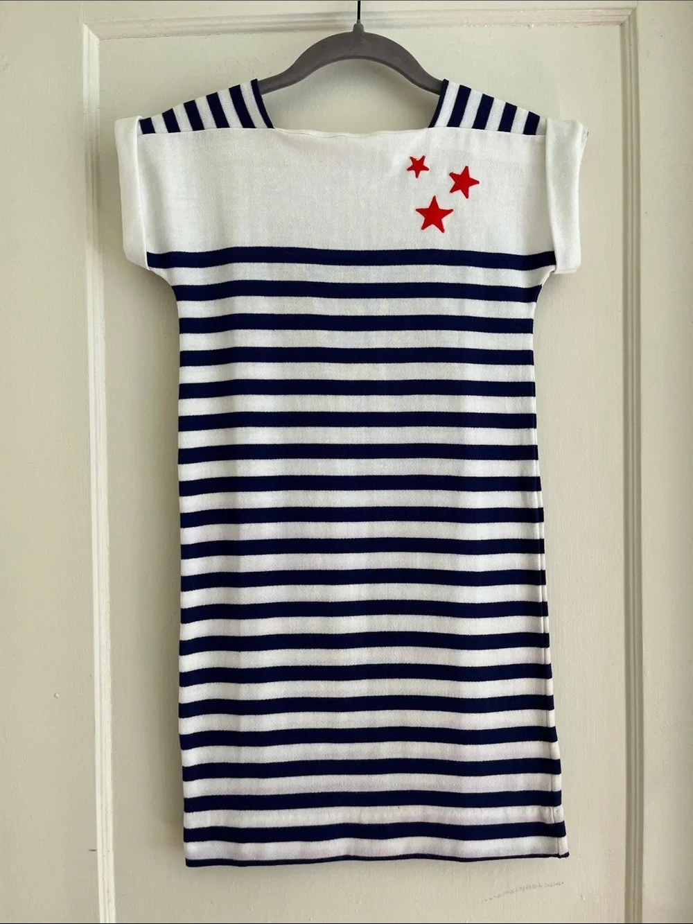 80s Vintage Girls Nautical Stars & Stripes Sun Dress Size 10 - 12